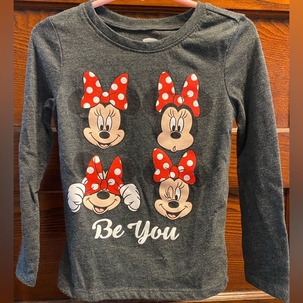 BNWOT grey Old Navy Minnie Mouse print long-sleeve tee. Never worn, super cute